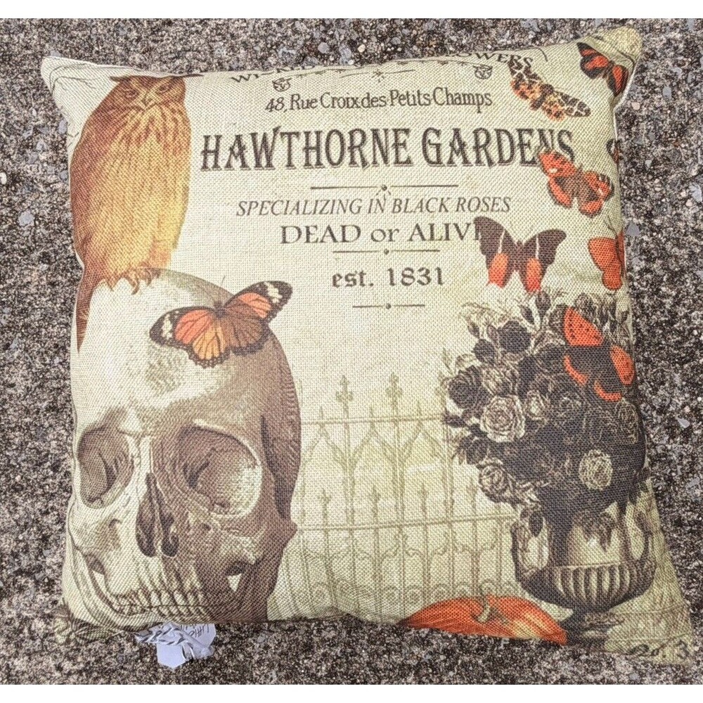 Halloween Gothic  16”x 16” Throw Pillow Owl Crypt Pillow Cover With Pillow